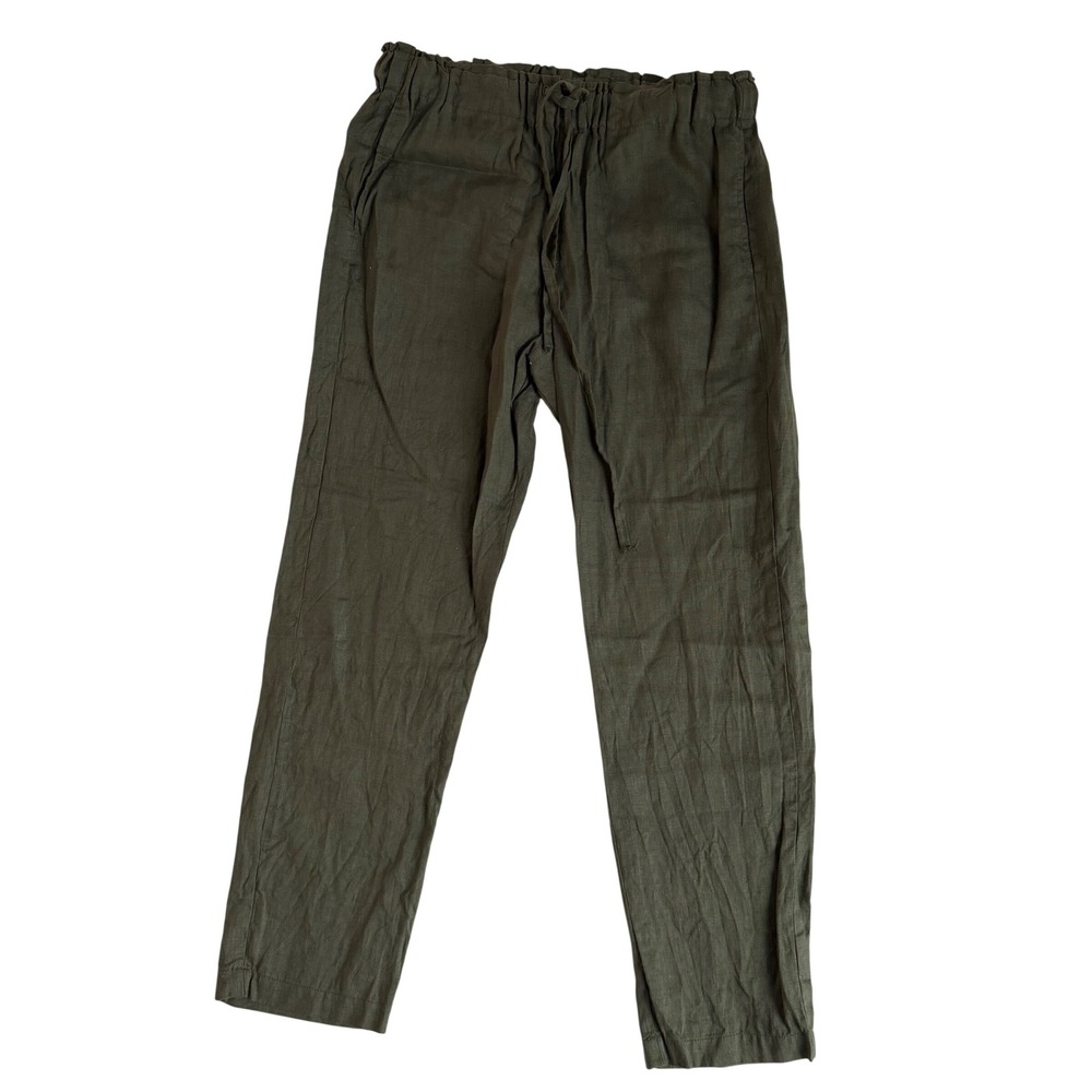 Karen Kane 100% Linen Pants Women Olive Green Tapered Leg Casual Small